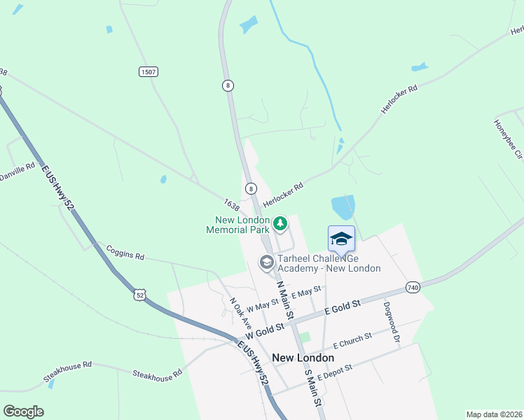 map of restaurants, bars, coffee shops, grocery stores, and more near 34011 Herlocker Road in New London