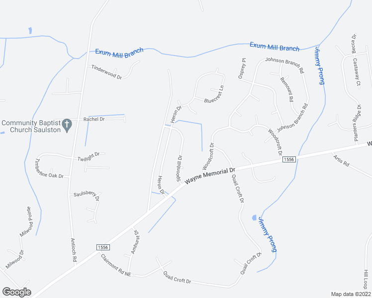 map of restaurants, bars, coffee shops, grocery stores, and more near 302 Spoonbill Drive in Goldsboro