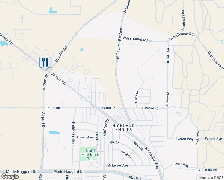 map of restaurants, bars, coffee shops, grocery stores, and more near 5801-8207 North Chester Avenue Extension in Bakersfield