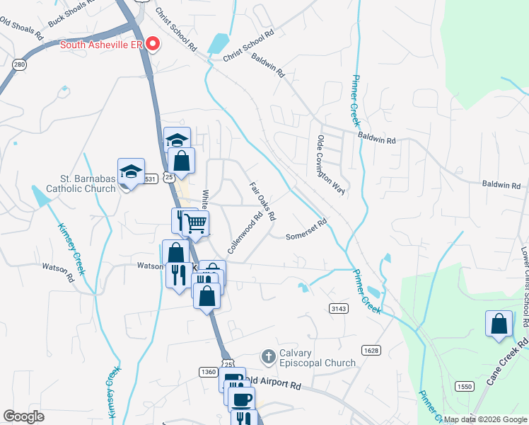 map of restaurants, bars, coffee shops, grocery stores, and more near 62 Royal Oaks Drive in Arden