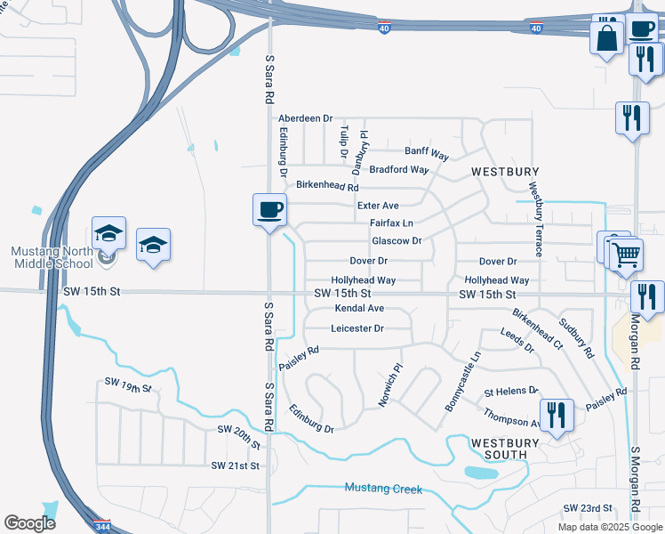 map of restaurants, bars, coffee shops, grocery stores, and more near 10433 Dover Drive in Yukon