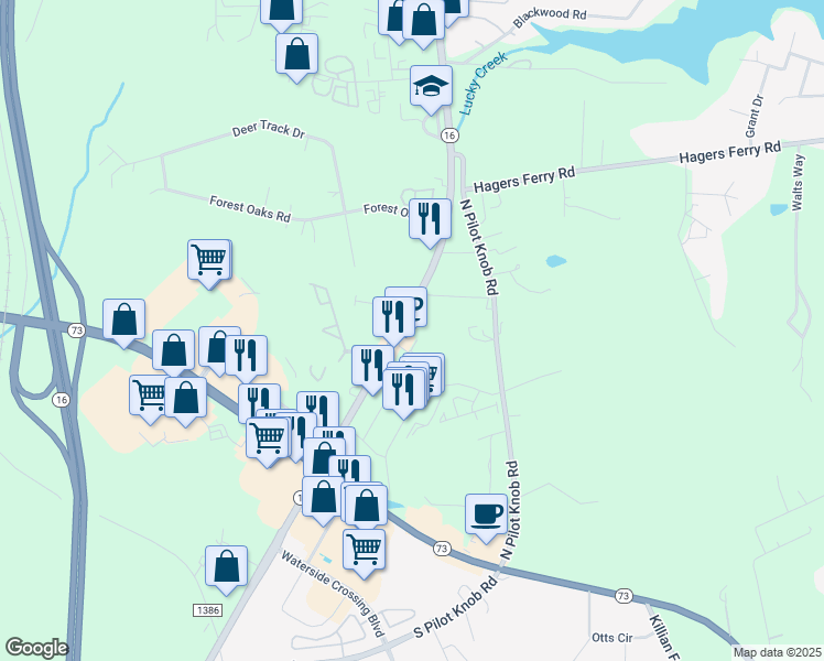 map of restaurants, bars, coffee shops, grocery stores, and more near North Carolina 16 in Denver