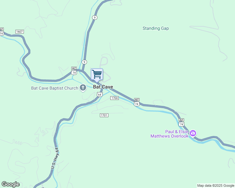 map of restaurants, bars, coffee shops, grocery stores, and more near 84 Lake Lure Highway in Bat Cave