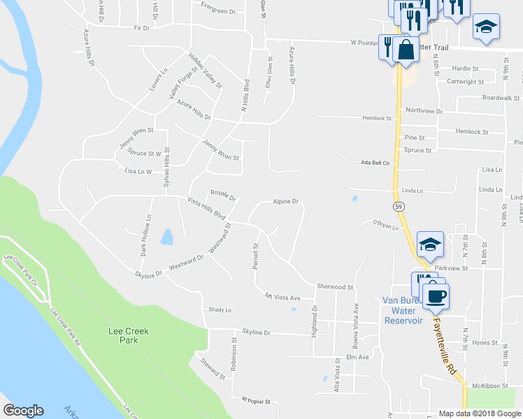 map of restaurants, bars, coffee shops, grocery stores, and more near 41 Alpine Drive in Van Buren