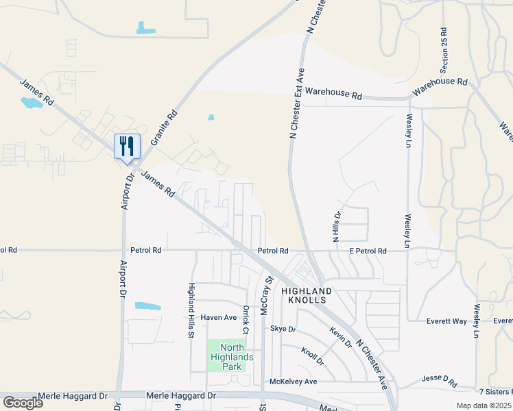 map of restaurants, bars, coffee shops, grocery stores, and more near 254 Petrol Road in Bakersfield