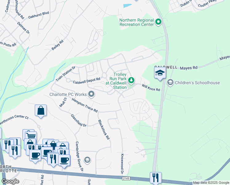 map of restaurants, bars, coffee shops, grocery stores, and more near 18340 Flagman Circle in Cornelius