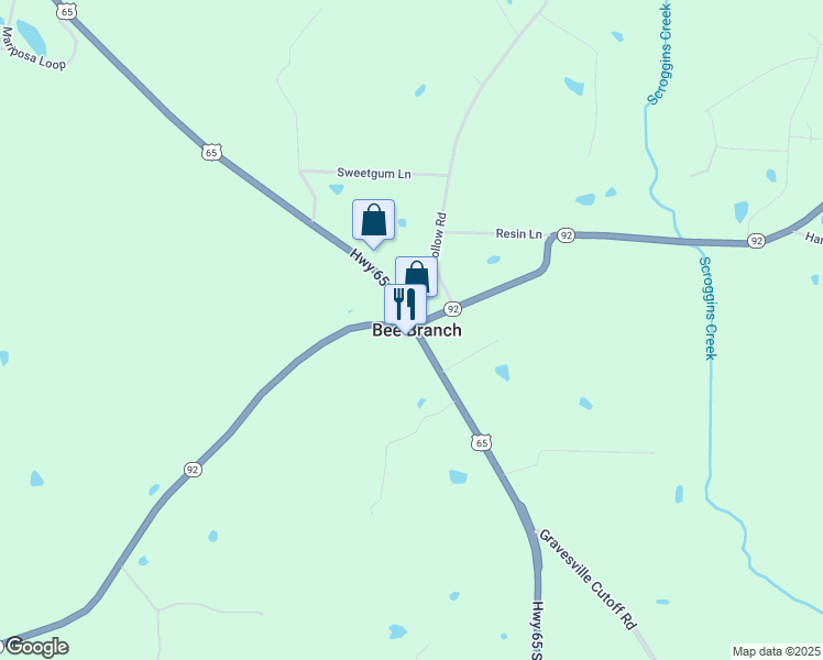 map of restaurants, bars, coffee shops, grocery stores, and more near in Bee Branch