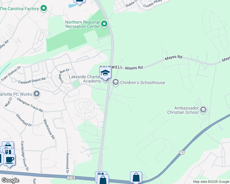 map of restaurants, bars, coffee shops, grocery stores, and more near 17520 Caldwell Station Road in Huntersville