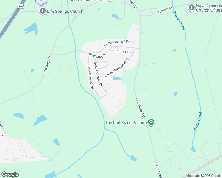 map of restaurants, bars, coffee shops, grocery stores, and more near 204 Quartermaster Drive in Sanford