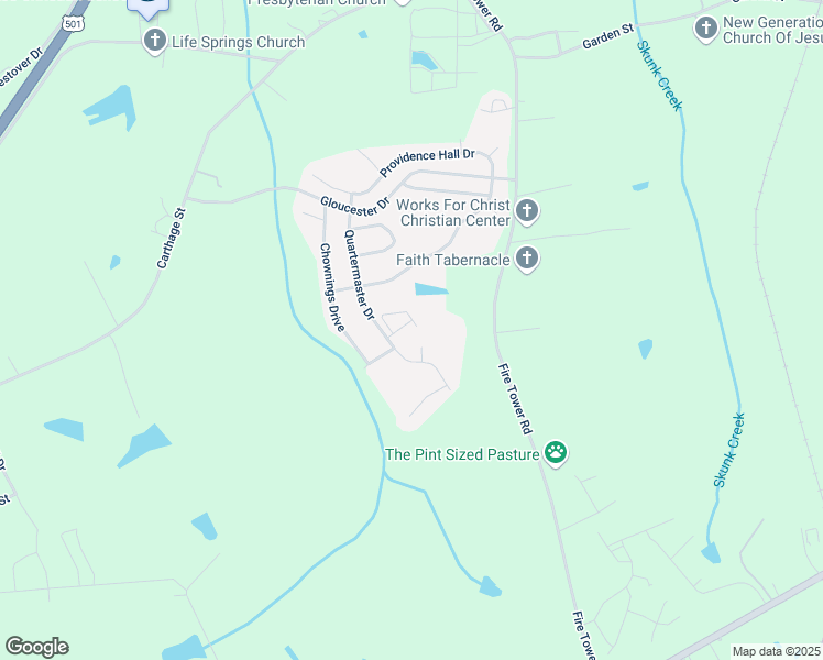 map of restaurants, bars, coffee shops, grocery stores, and more near 204 Quartermaster Drive in Sanford