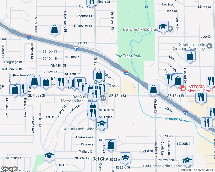 map of restaurants, bars, coffee shops, grocery stores, and more near 4328 Southeast 13th Street in Del City