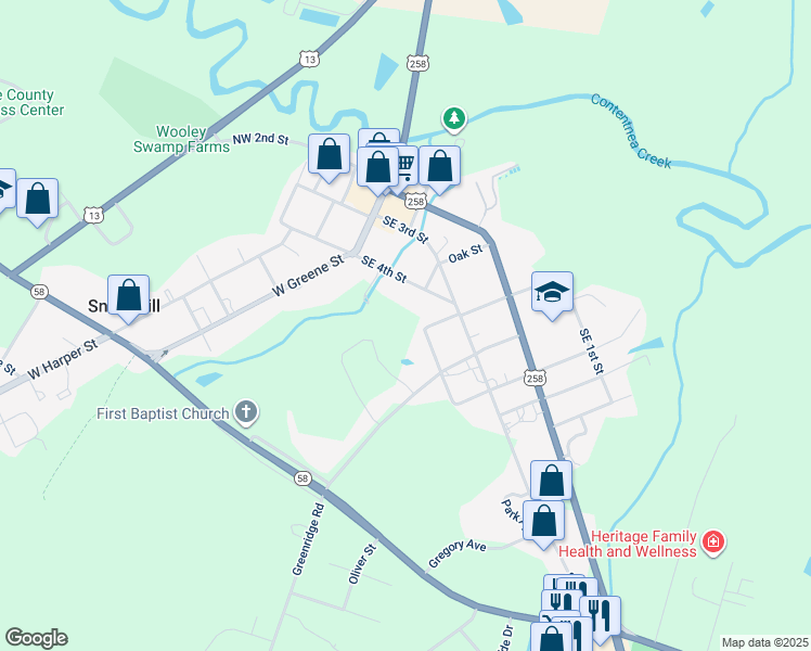 map of restaurants, bars, coffee shops, grocery stores, and more near Francis Street in Snow Hill