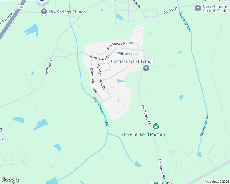 map of restaurants, bars, coffee shops, grocery stores, and more near 204 Quartermaster Drive in Sanford