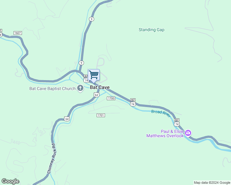 map of restaurants, bars, coffee shops, grocery stores, and more near in Bat Cave