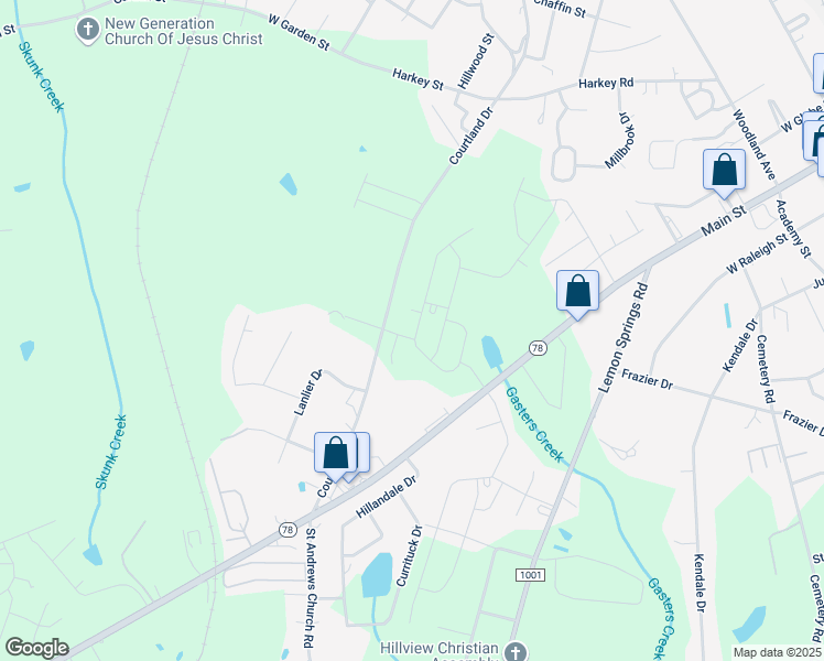 map of restaurants, bars, coffee shops, grocery stores, and more near Lilford Street in Sanford