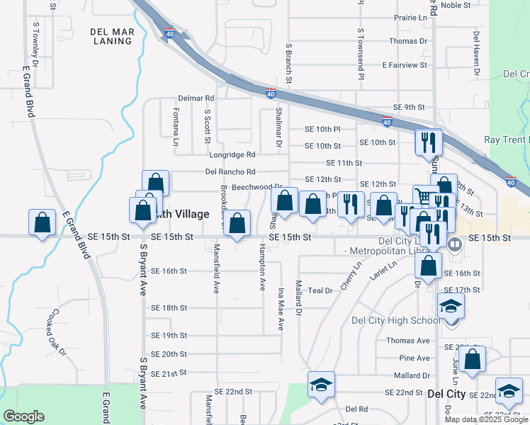 map of restaurants, bars, coffee shops, grocery stores, and more near 1500 Hampton Dr in Del City