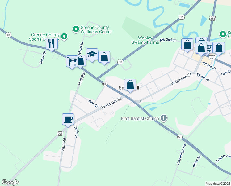 map of restaurants, bars, coffee shops, grocery stores, and more near 210 Kingold Boulevard in Snow Hill