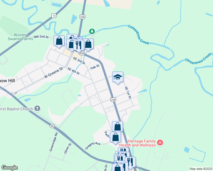 map of restaurants, bars, coffee shops, grocery stores, and more near 400-498 SE 2nd St in Snow Hill