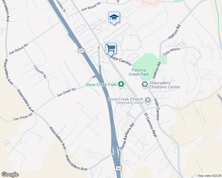 map of restaurants, bars, coffee shops, grocery stores, and more near 11505 Piona Lane in Atascadero