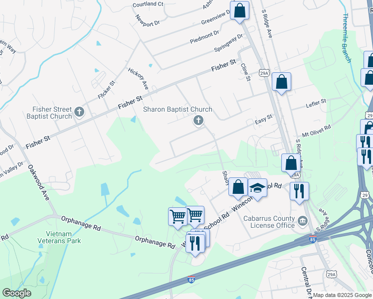 map of restaurants, bars, coffee shops, grocery stores, and more near 416 Easy Street in Concord