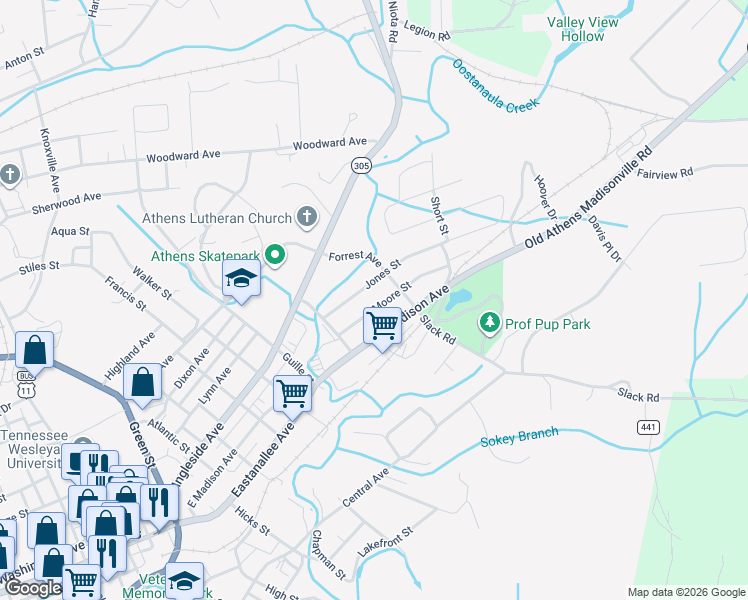map of restaurants, bars, coffee shops, grocery stores, and more near 924 Moore St in Athens
