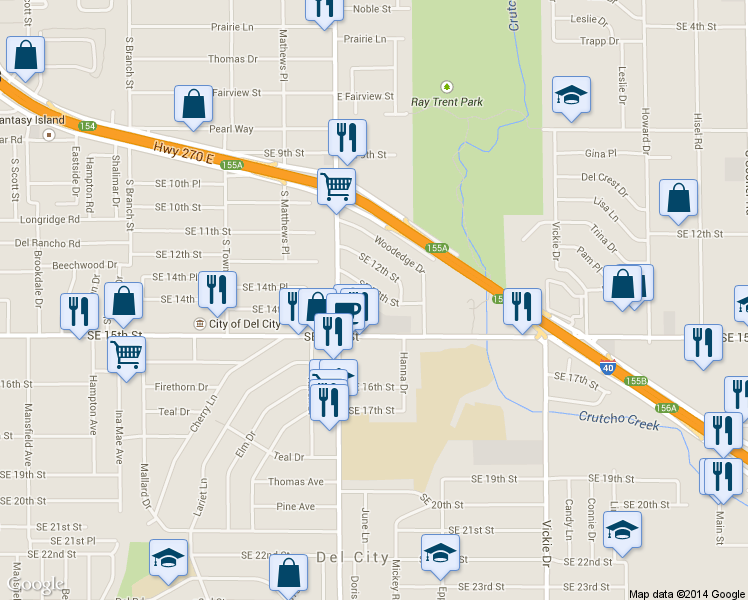 map of restaurants, bars, coffee shops, grocery stores, and more near 4328 SE 13th St in Del City