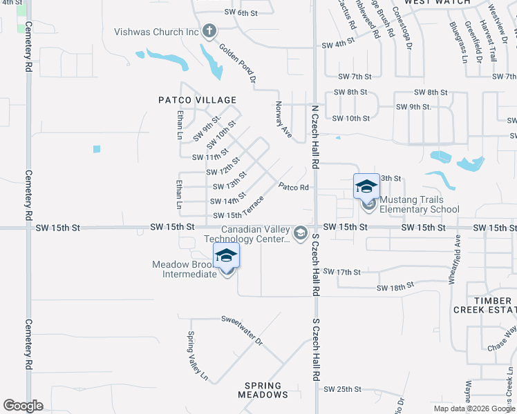 map of restaurants, bars, coffee shops, grocery stores, and more near 12320 Southwest 15th Terrace in Yukon