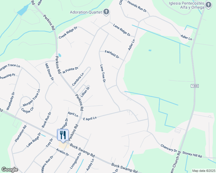 map of restaurants, bars, coffee shops, grocery stores, and more near 223 Lane Tree Drive in Goldsboro