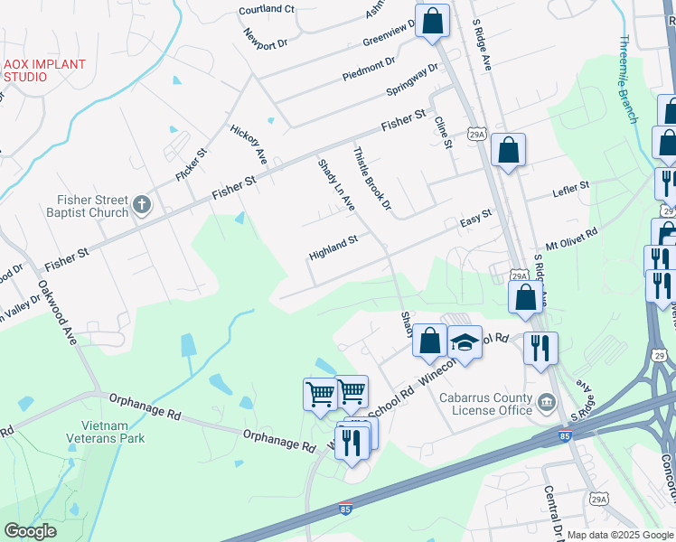 map of restaurants, bars, coffee shops, grocery stores, and more near 414 Easy Street in Concord