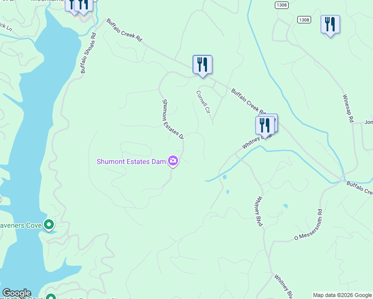 map of restaurants, bars, coffee shops, grocery stores, and more near 421 Shumont Estates Drive in Lake Lure