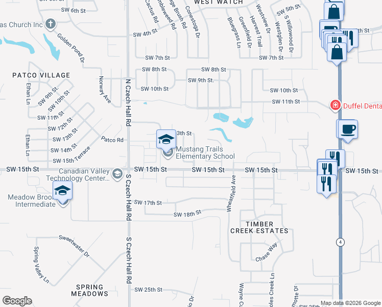 map of restaurants, bars, coffee shops, grocery stores, and more near 1429 Asher Street in Yukon