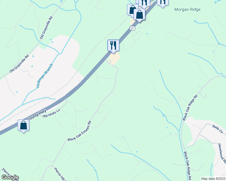 map of restaurants, bars, coffee shops, grocery stores, and more near 411 Black Oak Estates Road in Dayton