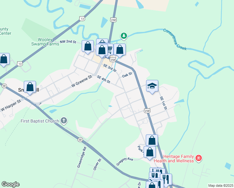map of restaurants, bars, coffee shops, grocery stores, and more near 105 Francis Street in Snow Hill