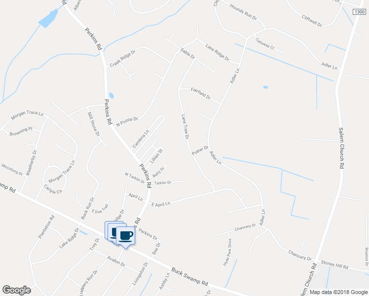 map of restaurants, bars, coffee shops, grocery stores, and more near 216 Lane Tree Drive in Goldsboro