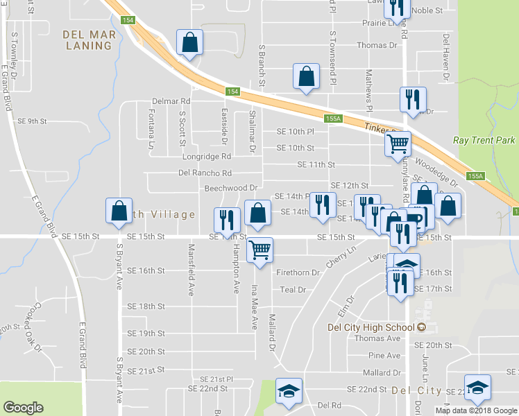 map of restaurants, bars, coffee shops, grocery stores, and more near 1420 Shalimar Drive in Oklahoma City