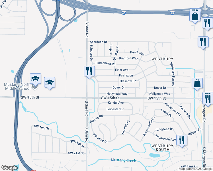 map of restaurants, bars, coffee shops, grocery stores, and more near 10433 Dover Drive in Yukon