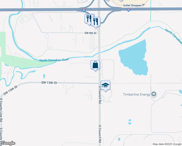 map of restaurants, bars, coffee shops, grocery stores, and more near 1423 South Council Road in Oklahoma City