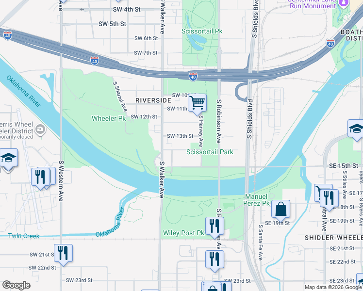 map of restaurants, bars, coffee shops, grocery stores, and more near 411 Southwest 14th Street in Oklahoma City