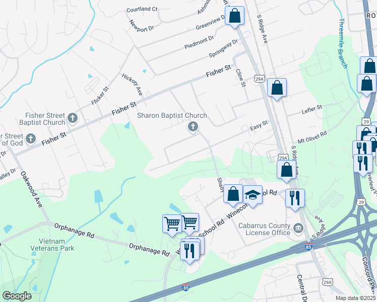 map of restaurants, bars, coffee shops, grocery stores, and more near 408 Easy Street in Concord