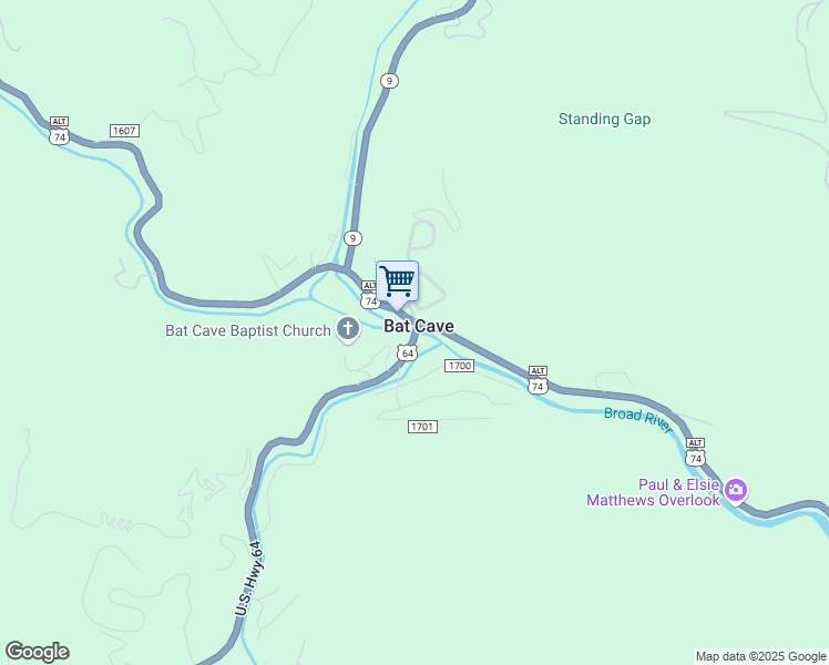 map of restaurants, bars, coffee shops, grocery stores, and more near in Bat Cave