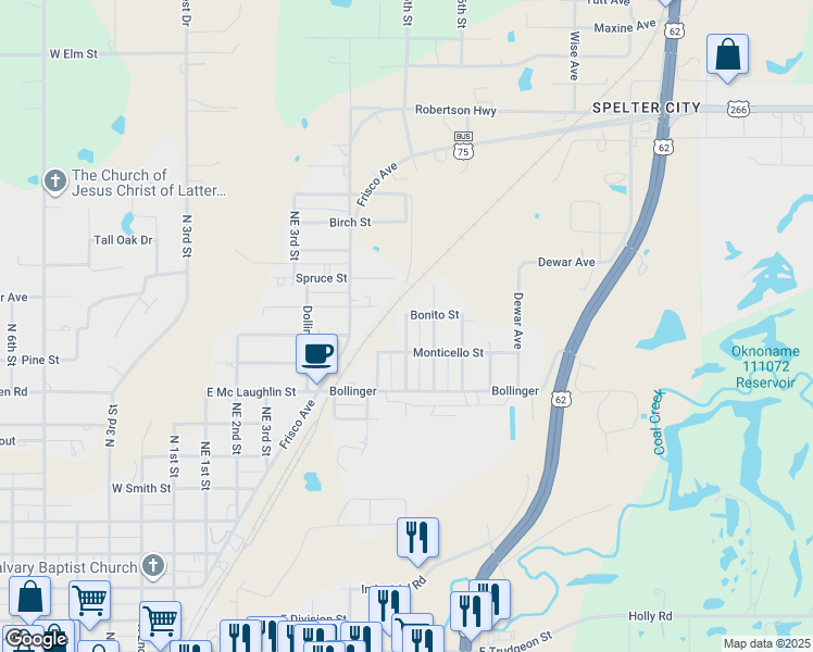 map of restaurants, bars, coffee shops, grocery stores, and more near 203 Antes Street in Henryetta
