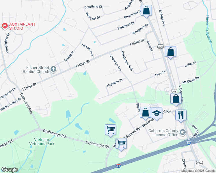 map of restaurants, bars, coffee shops, grocery stores, and more near 419 Highland Street in Concord