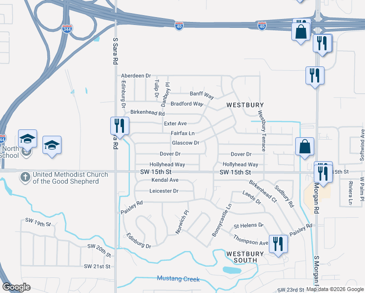 map of restaurants, bars, coffee shops, grocery stores, and more near 10313 Dover Drive in Yukon