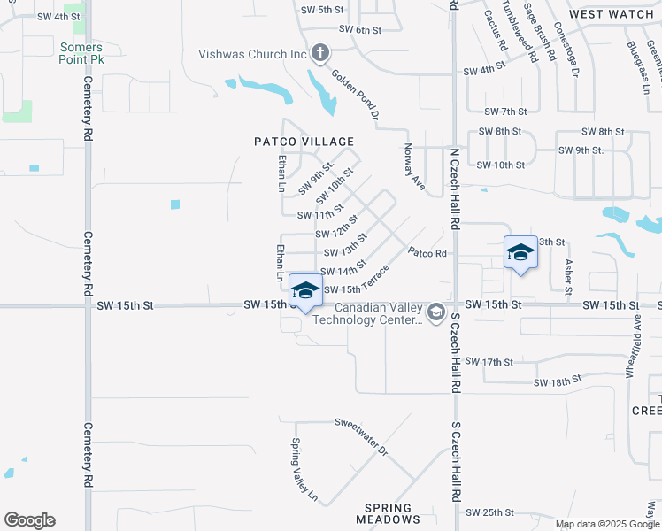 map of restaurants, bars, coffee shops, grocery stores, and more near 12413 Southwest 14th Street in Yukon