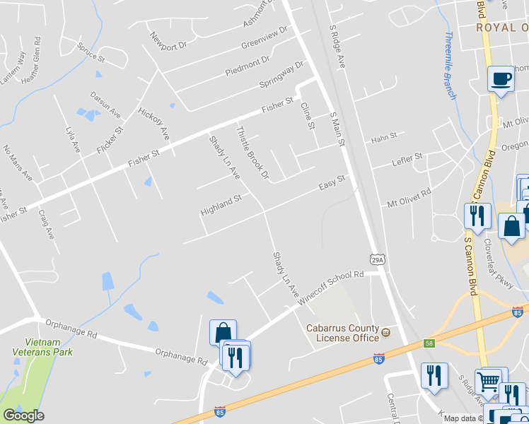 map of restaurants, bars, coffee shops, grocery stores, and more near Easy Street in Concord