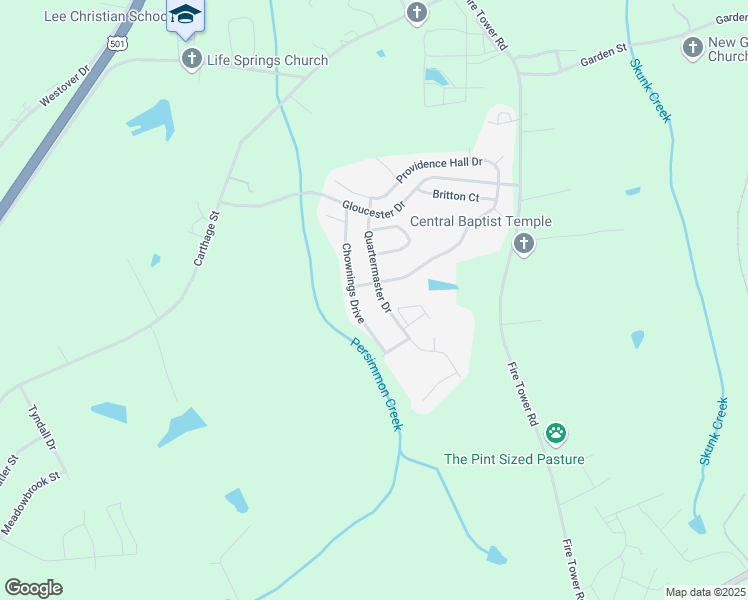 map of restaurants, bars, coffee shops, grocery stores, and more near 204 Quartermaster Drive in Sanford