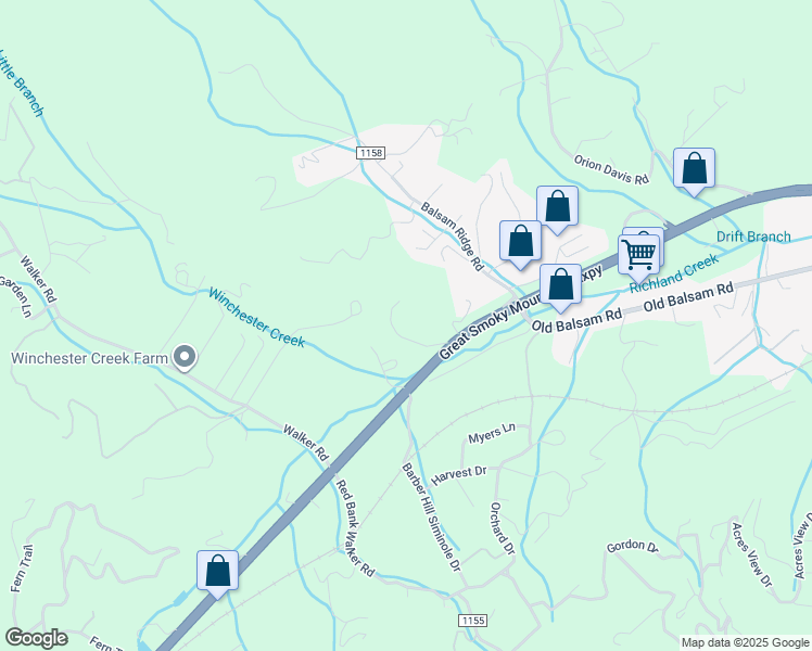 map of restaurants, bars, coffee shops, grocery stores, and more near 95 Trull Lane in Waynesville