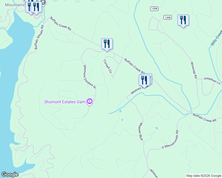 map of restaurants, bars, coffee shops, grocery stores, and more near 174 Wilson Court in Lake Lure