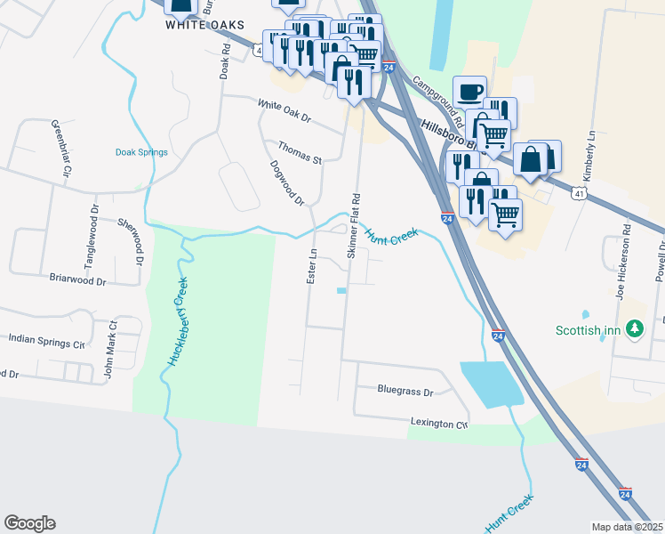 map of restaurants, bars, coffee shops, grocery stores, and more near 239 Ester Lane in Manchester