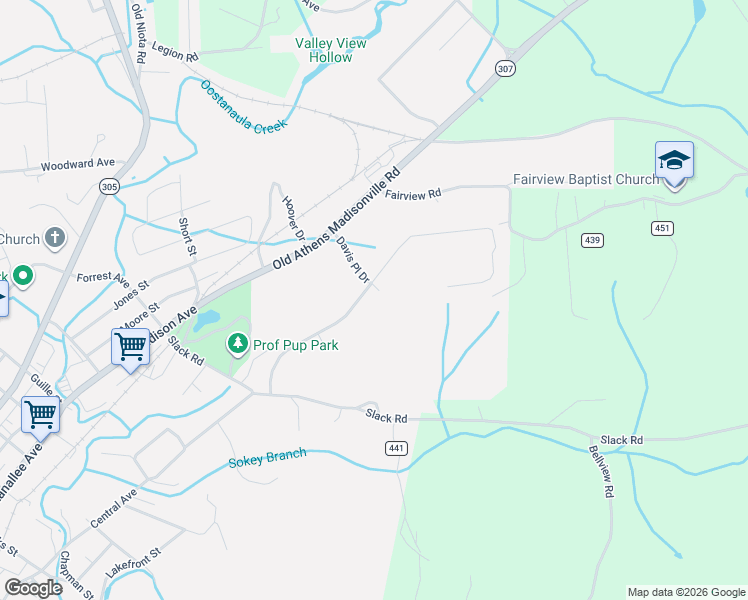 map of restaurants, bars, coffee shops, grocery stores, and more near 212 Shadows Lawn Drive in Athens